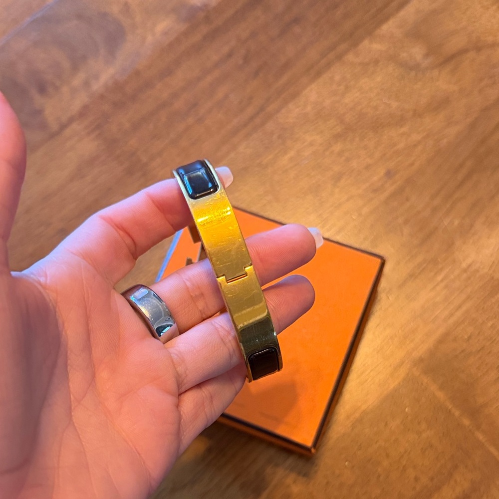 Hermes Black and Gold H Cuff Bracelet - - Picture 5 of 7
